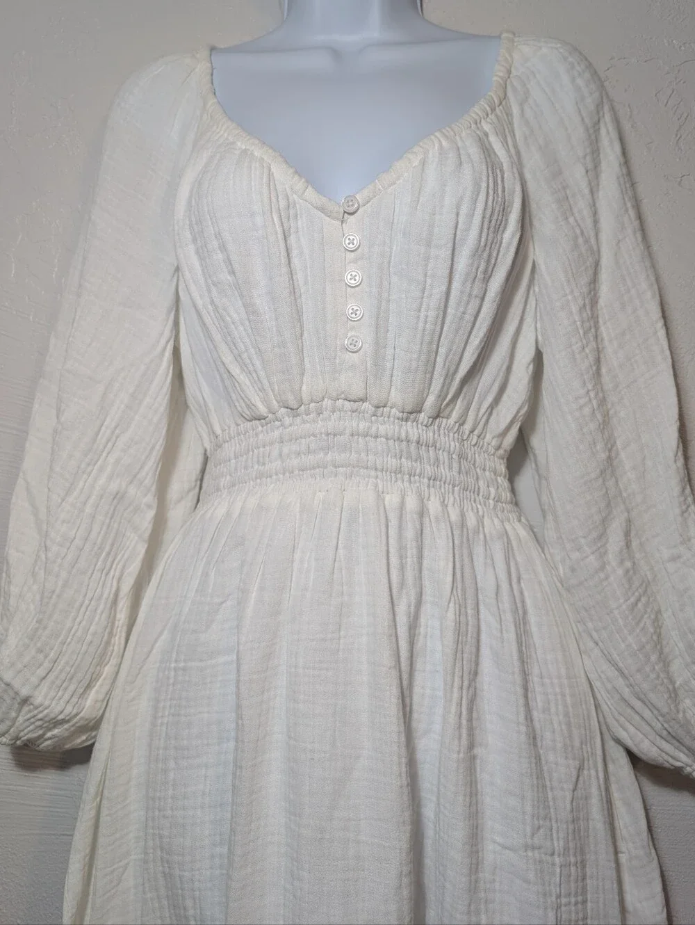 J. Crew White Long Sleeve Gauze Cotton Maxi Dress Coastal Preppy Minimalist